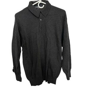 Fiji Men's Collared Button Wool Pullover Sweater‎ Long Sleeve Gray Large Flawed